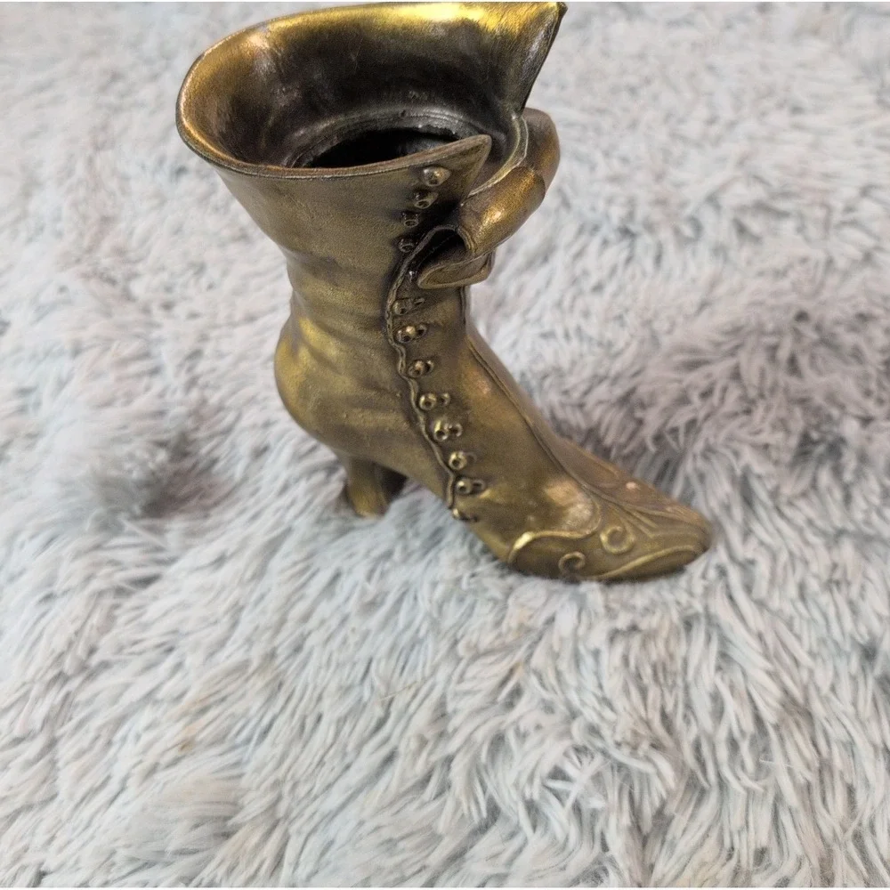 Brass Victorian Style Vintage Womens Boot Planter Vase Figure Home Decor